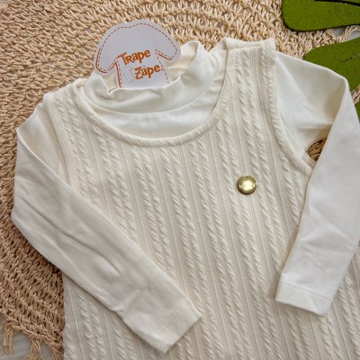 Conj. Blusa Manga Longa e Salopete Trançado - Off White